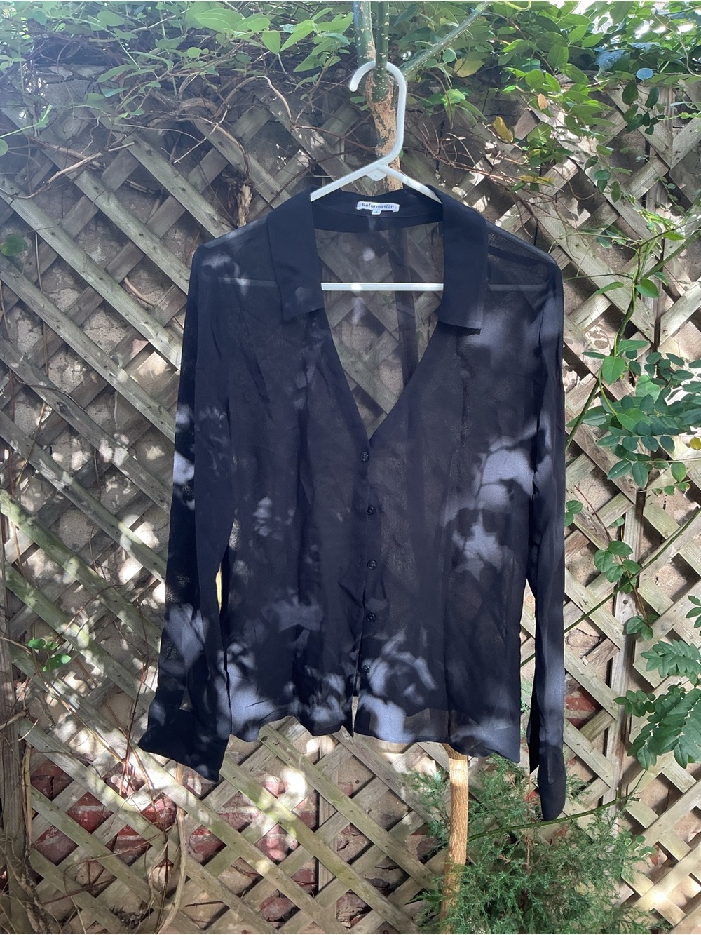 Reformation Black Sheer Button-Front Women’s Shirt